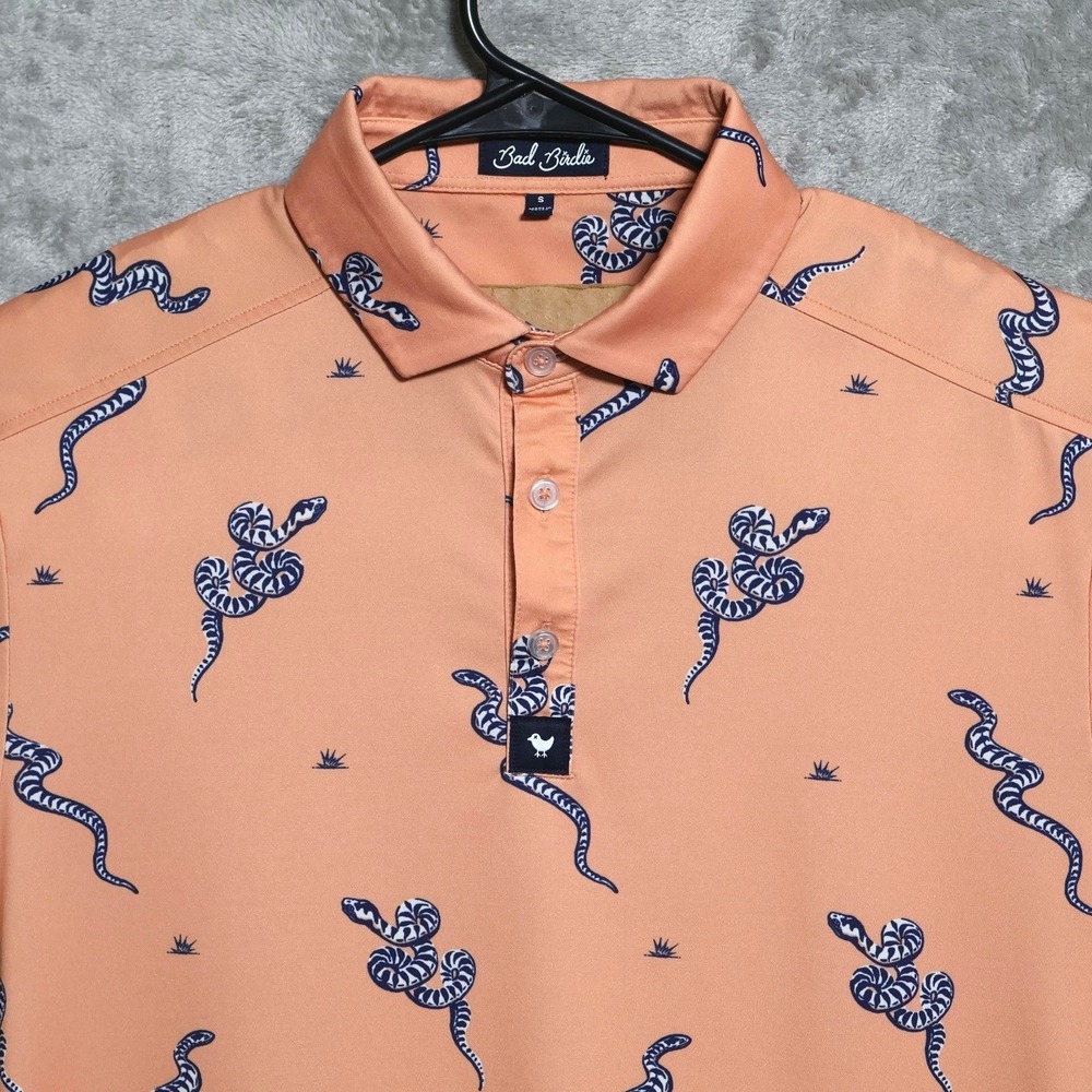 Bad Birdie Polo Mens Small Orange Snake Desert Print Slim Golf Stretch